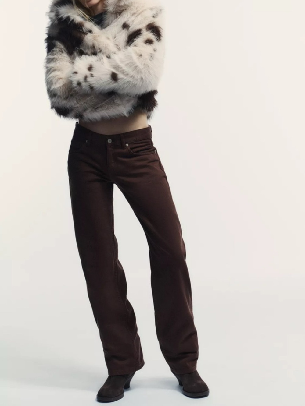 Zara TRF Low Rise Wide Leg Jeans in Chocolate